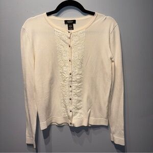 Ivory Silk Blend Cardigan Lace Trim Full Button Long Sleeve whimsicalโ fairy S